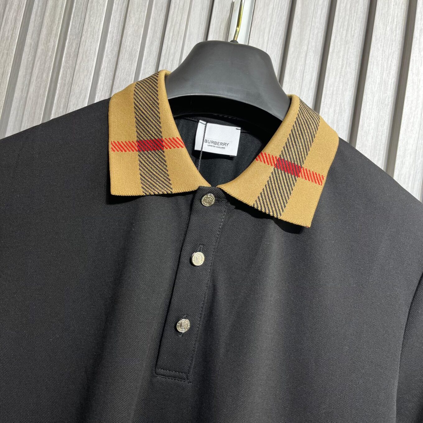 Burberry Check collar Black Men's Polo Tshirt