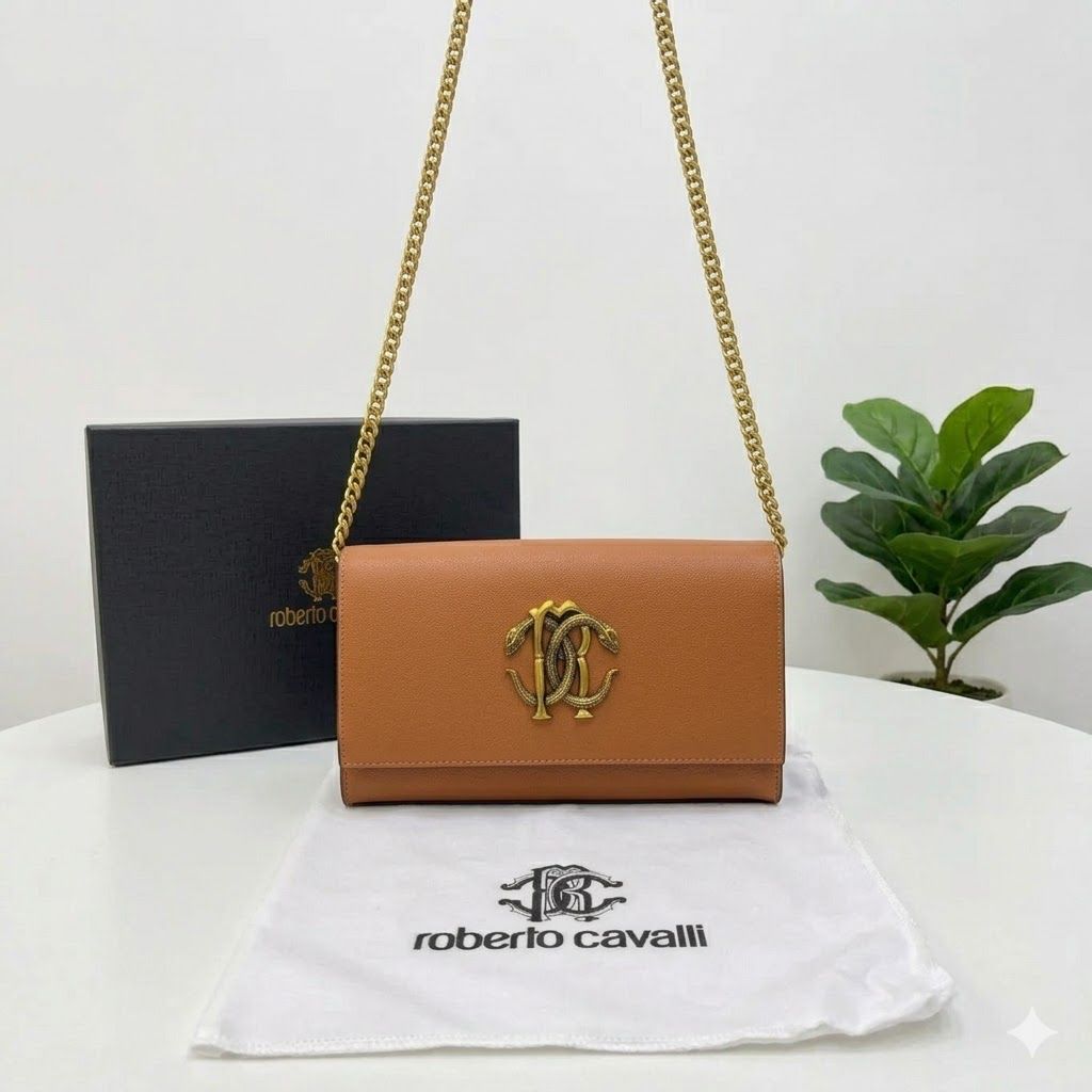 Roberto Cavali Mirror Snake Brown Sling Bag (With Box)