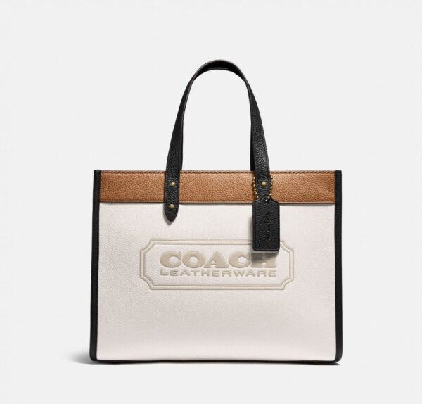 Coach Beige Color Block Field Tote (With Double Box)