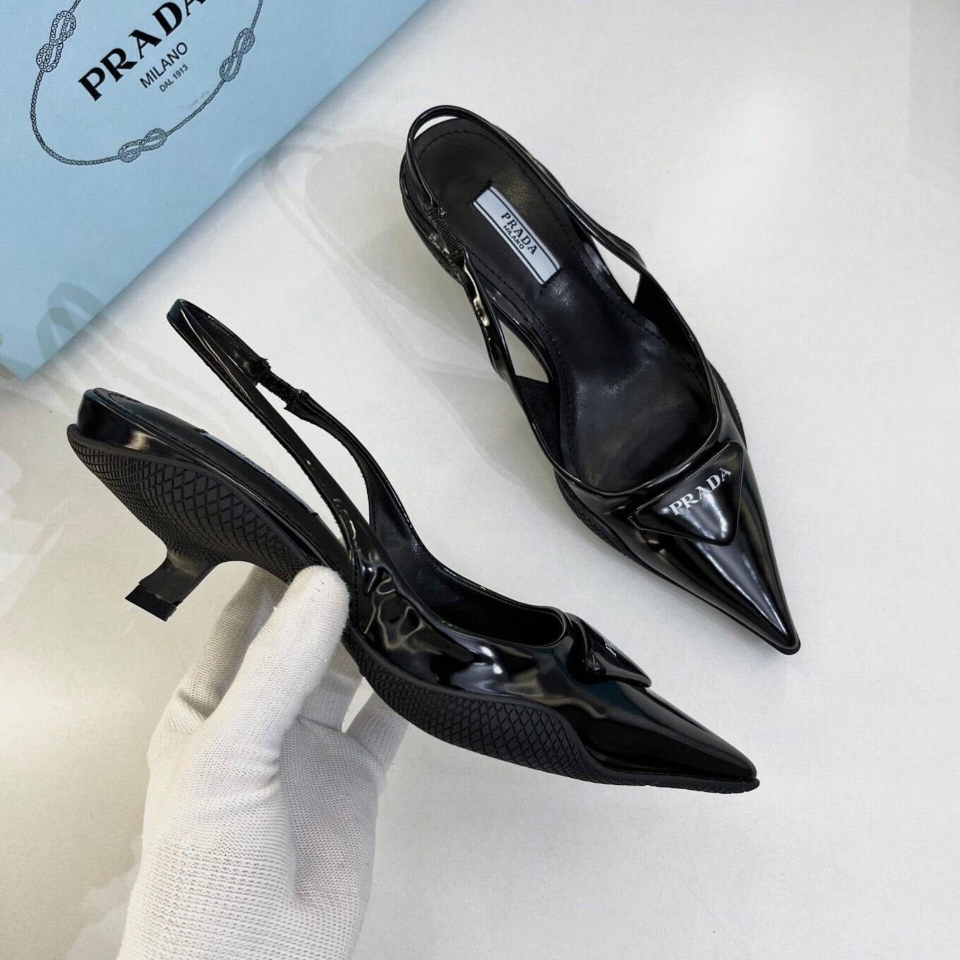Prada Patent Black Slingback Pump