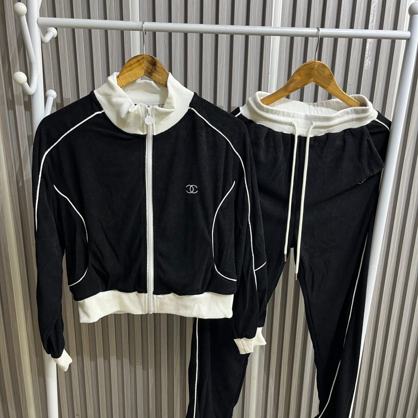 WhatsApp Image 2025-08-06 at 5.58.16 PM (1) Chanel Women's Black & White Cotton Lycra Co-ord Set