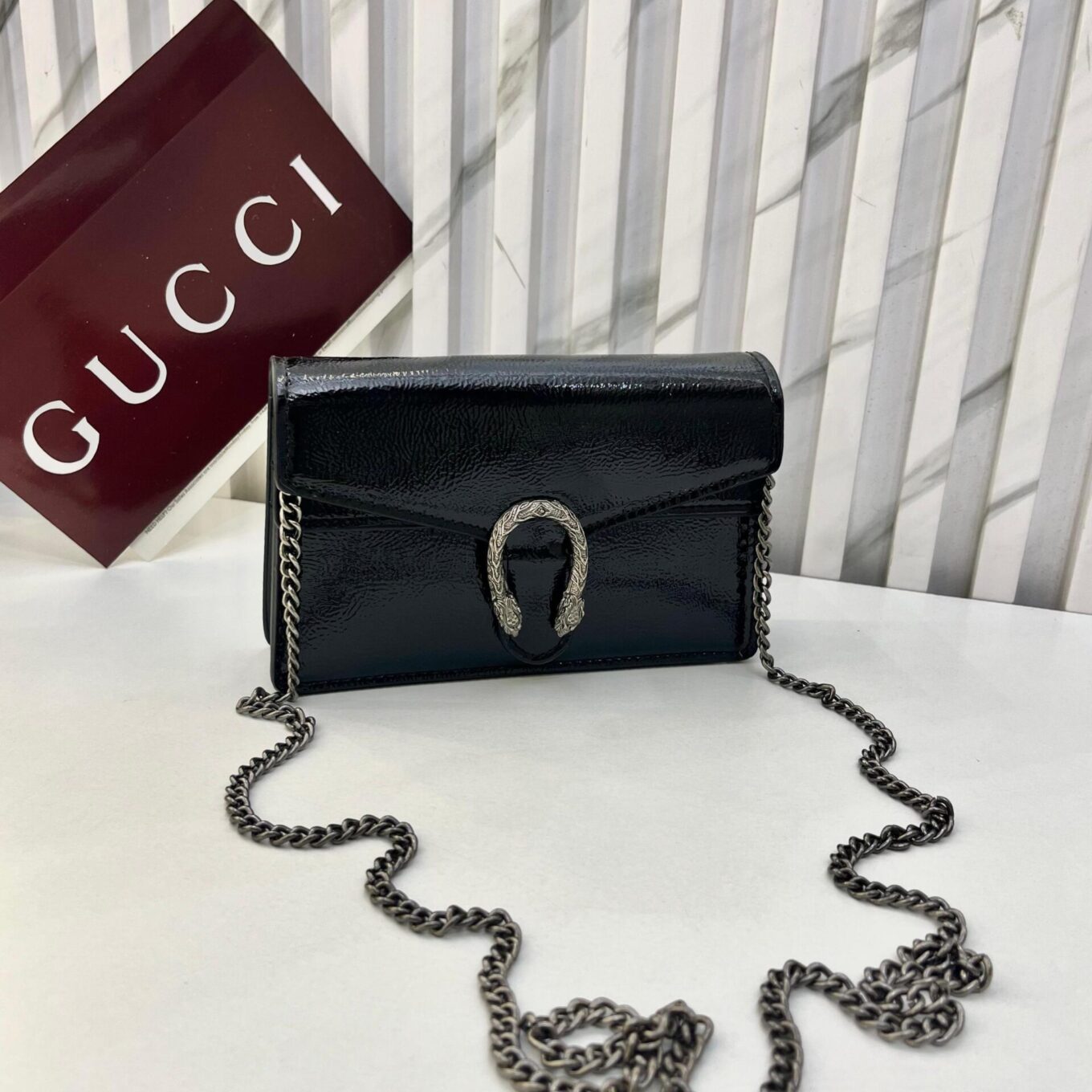 Gucci Dionysus Black Shinny Small Sling Bag (With Box)