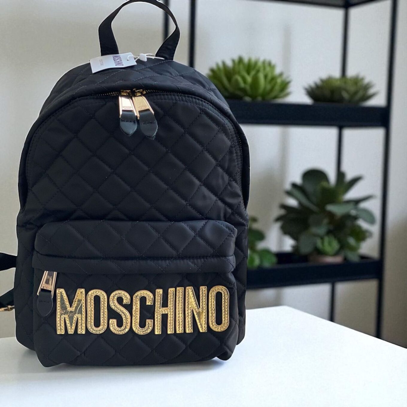 Moschino Black Quilted Backpack