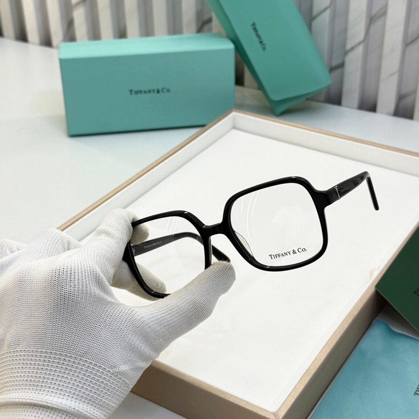 Tiffany & Co. Gold Black Square  Women's Eyeglasses