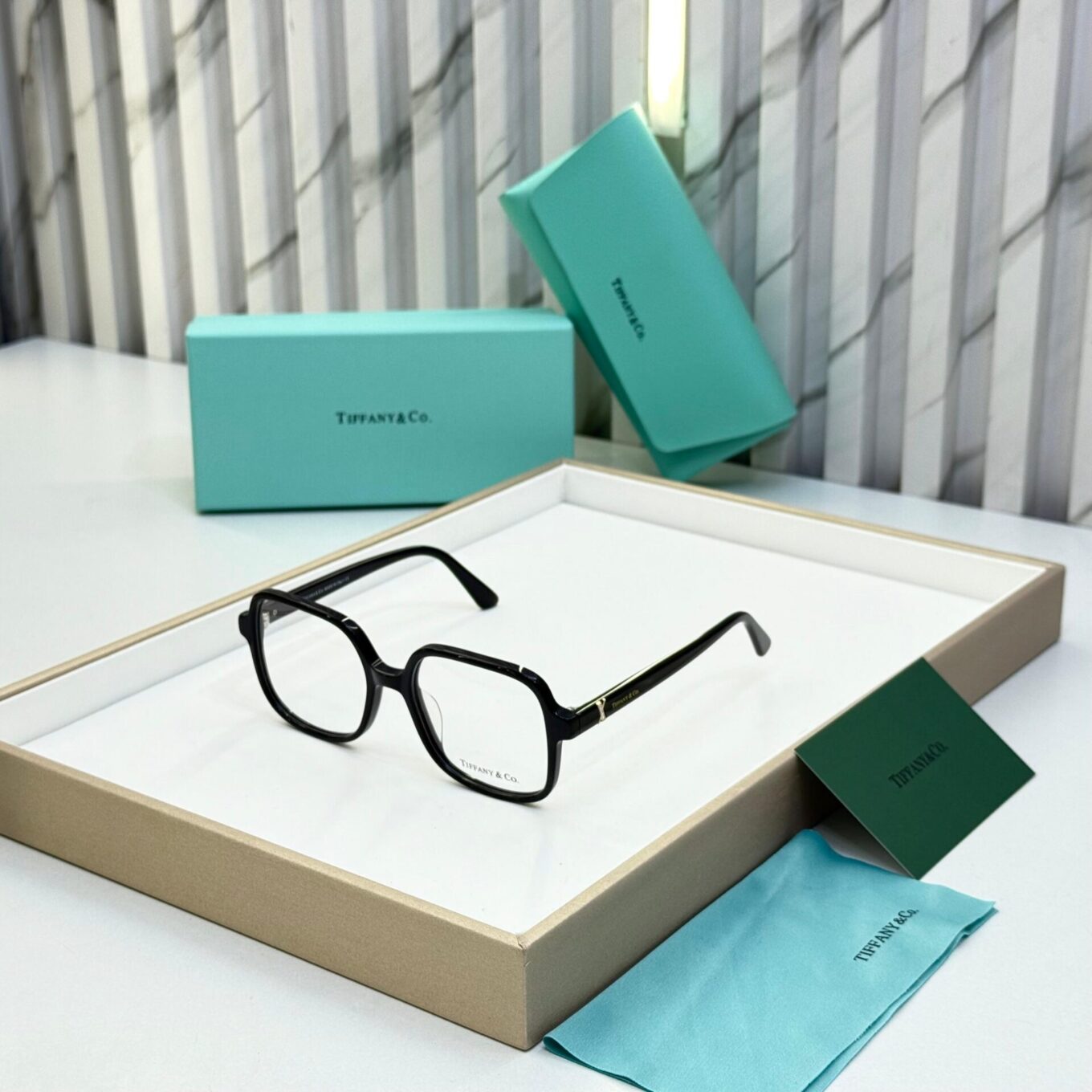 Tiffany & Co. Gold Black Square  Women's Eyeglasses