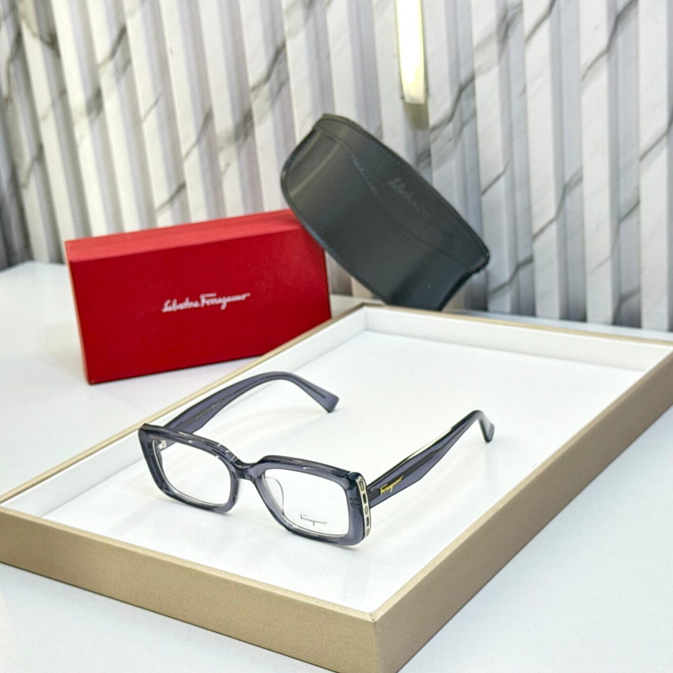 Salvatore Ferragamo Rectangular Unisex Grey Eyeglasses