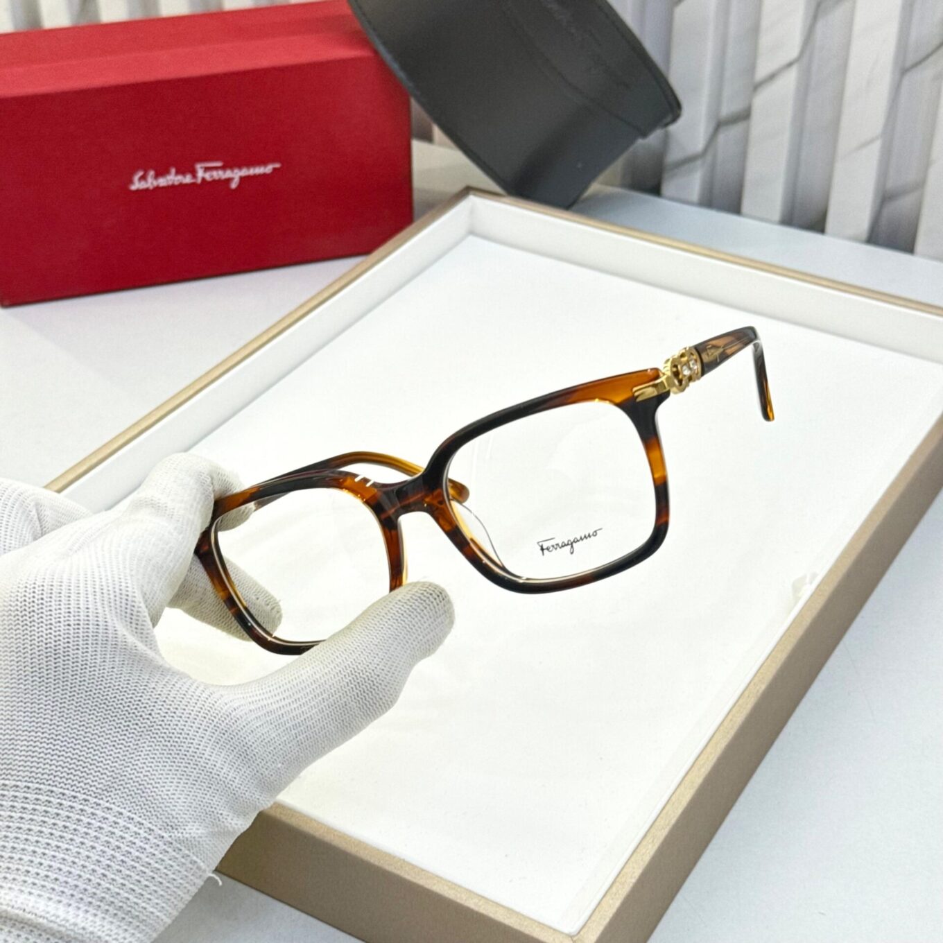 Salvatore Ferragamo Square Brown Unisex Eyeglasses