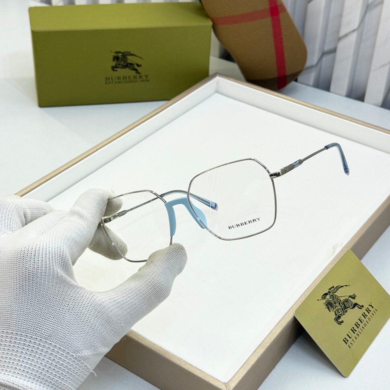 Burberry Hexagon Silver-Blue Unisex Eyeglasses