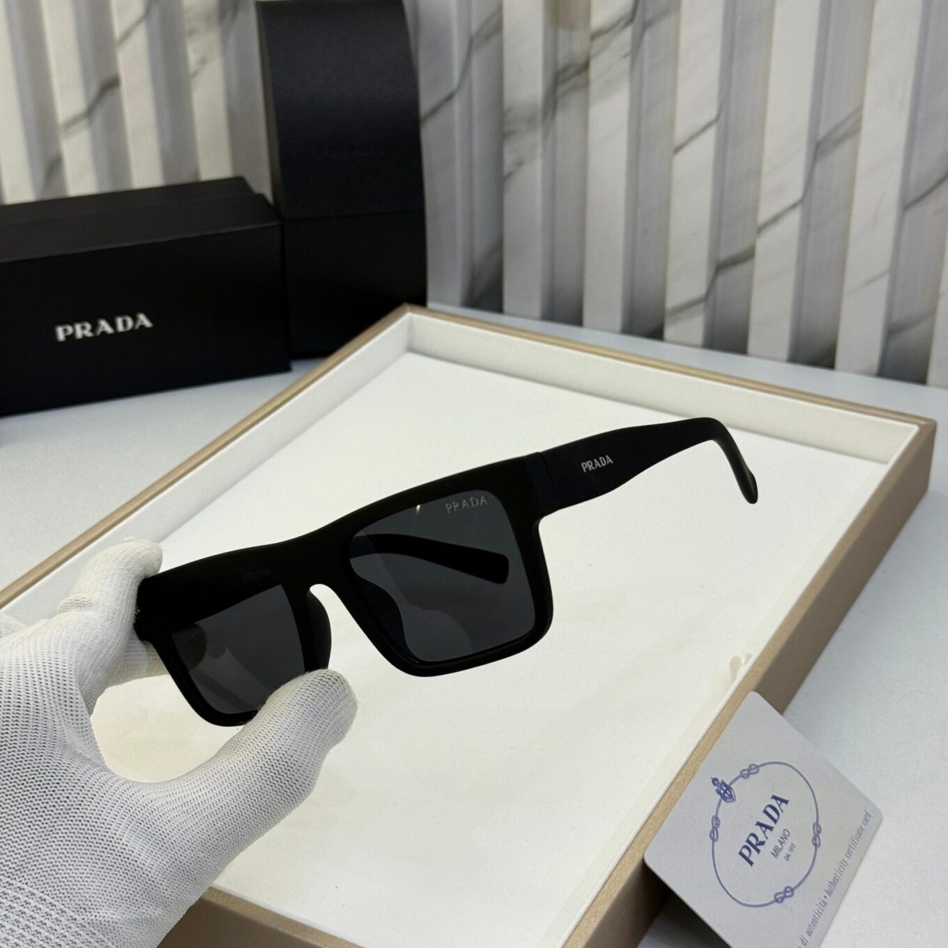 Prada Square Black Unisex Flat-Top Sunglasses