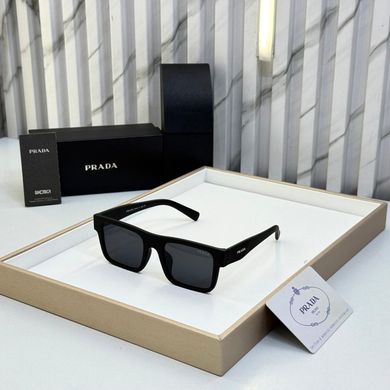 Prada Square Black Unisex Flat-Top Sunglasses