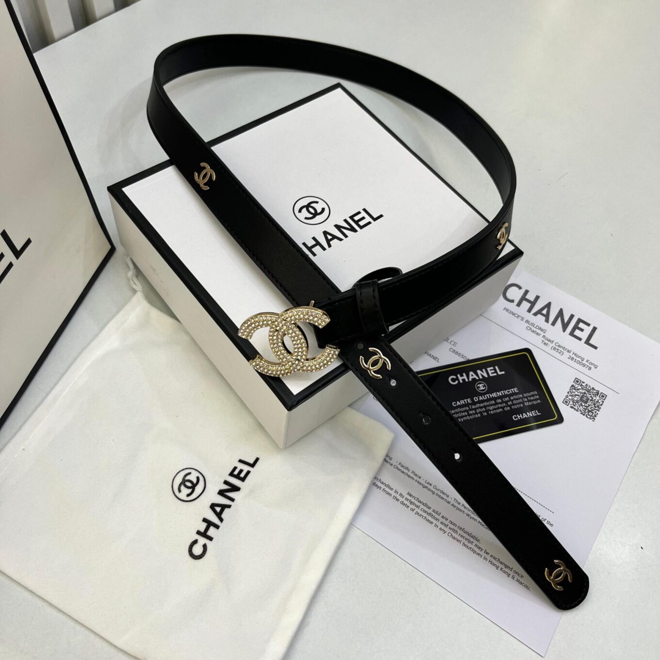 WhatsApp Image 2025-08-22 at 11.40.25 PM Chanel Crystal Embellished Black CC Logo Buckle Belt