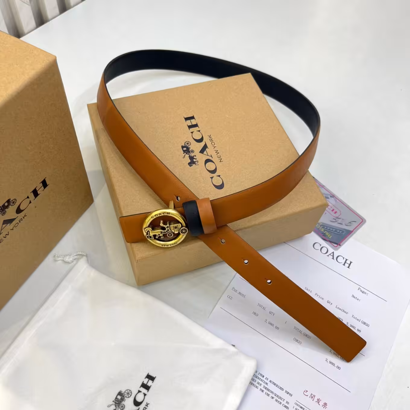 Coach Horse and carriage Buckle Brown and black reversible Belt