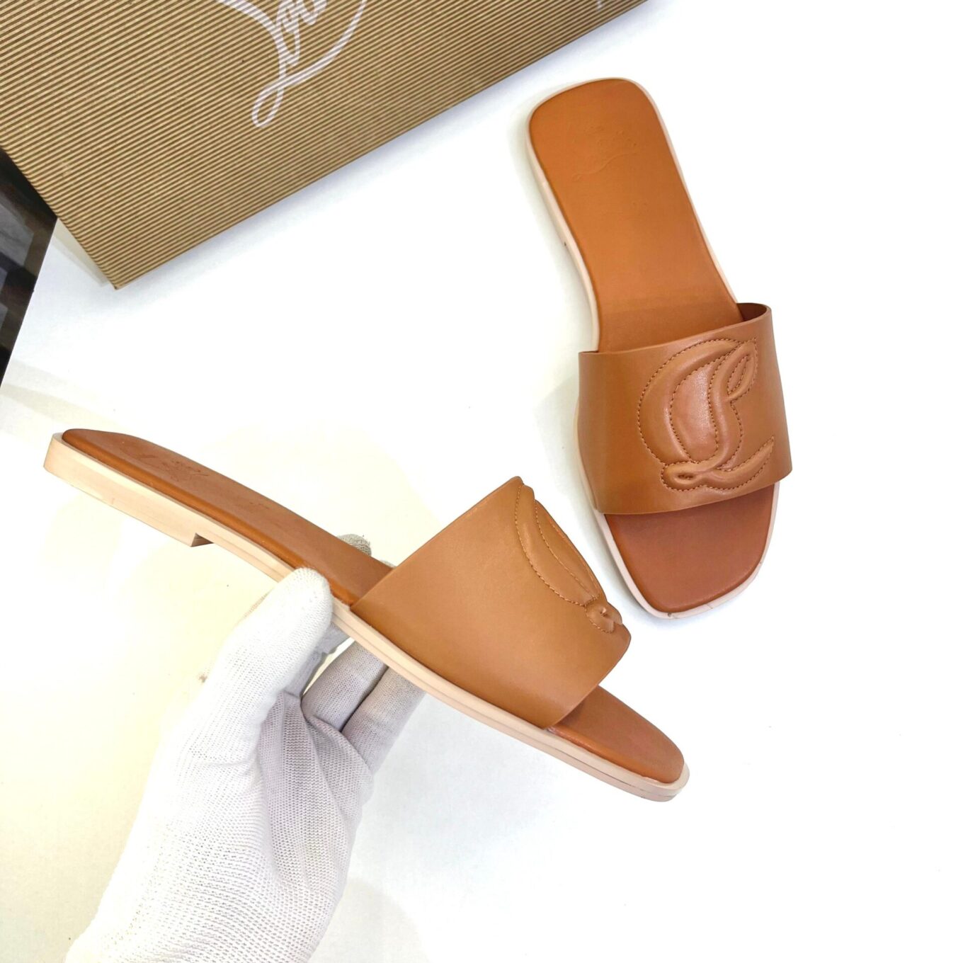 Christian Louboutin Brown Mules Flat