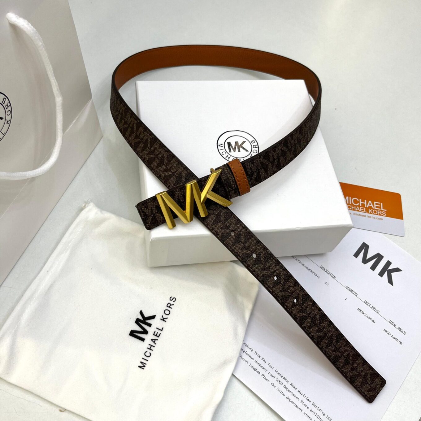 Michael Kors Signature Logo Coffee and brown reversible  Belt