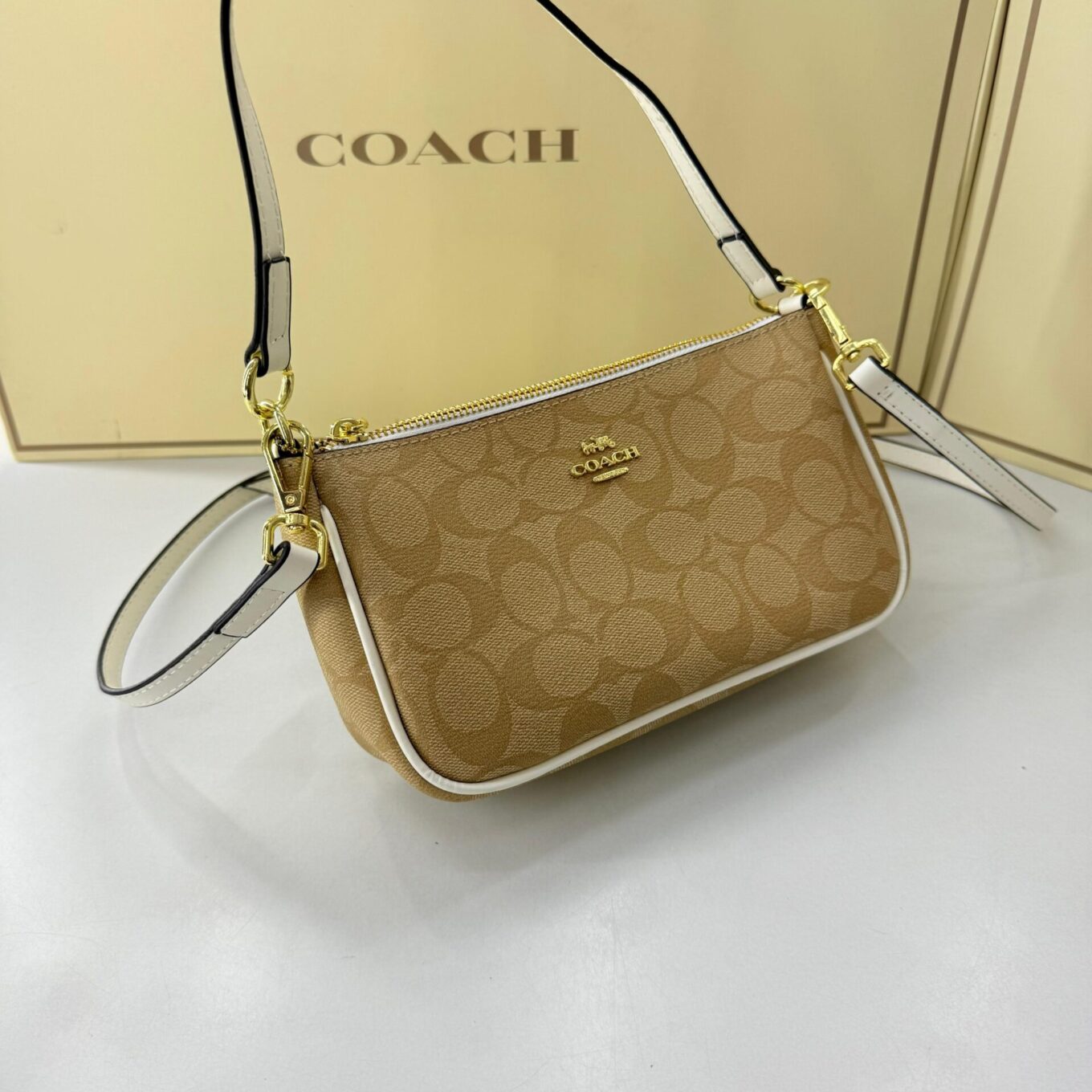 Coach Appricot White Shoulder Bag (With Box)