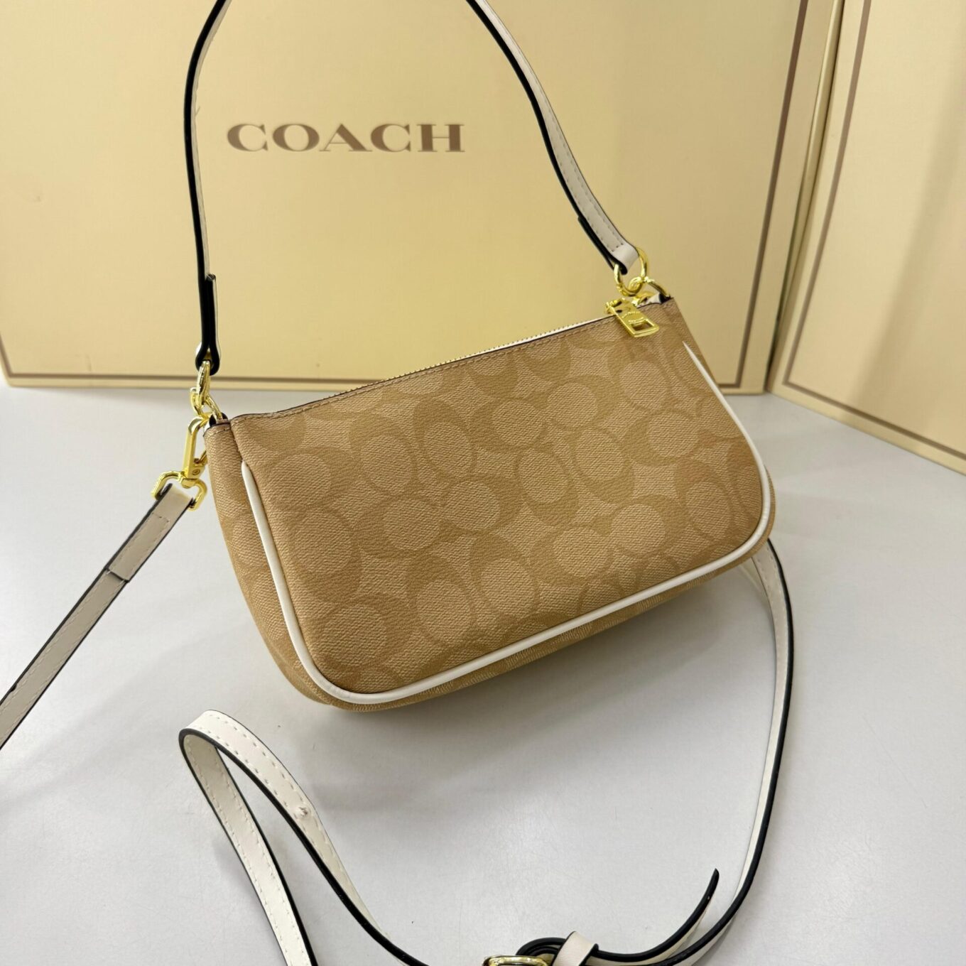 Coach Appricot White Shoulder Bag (With Box)