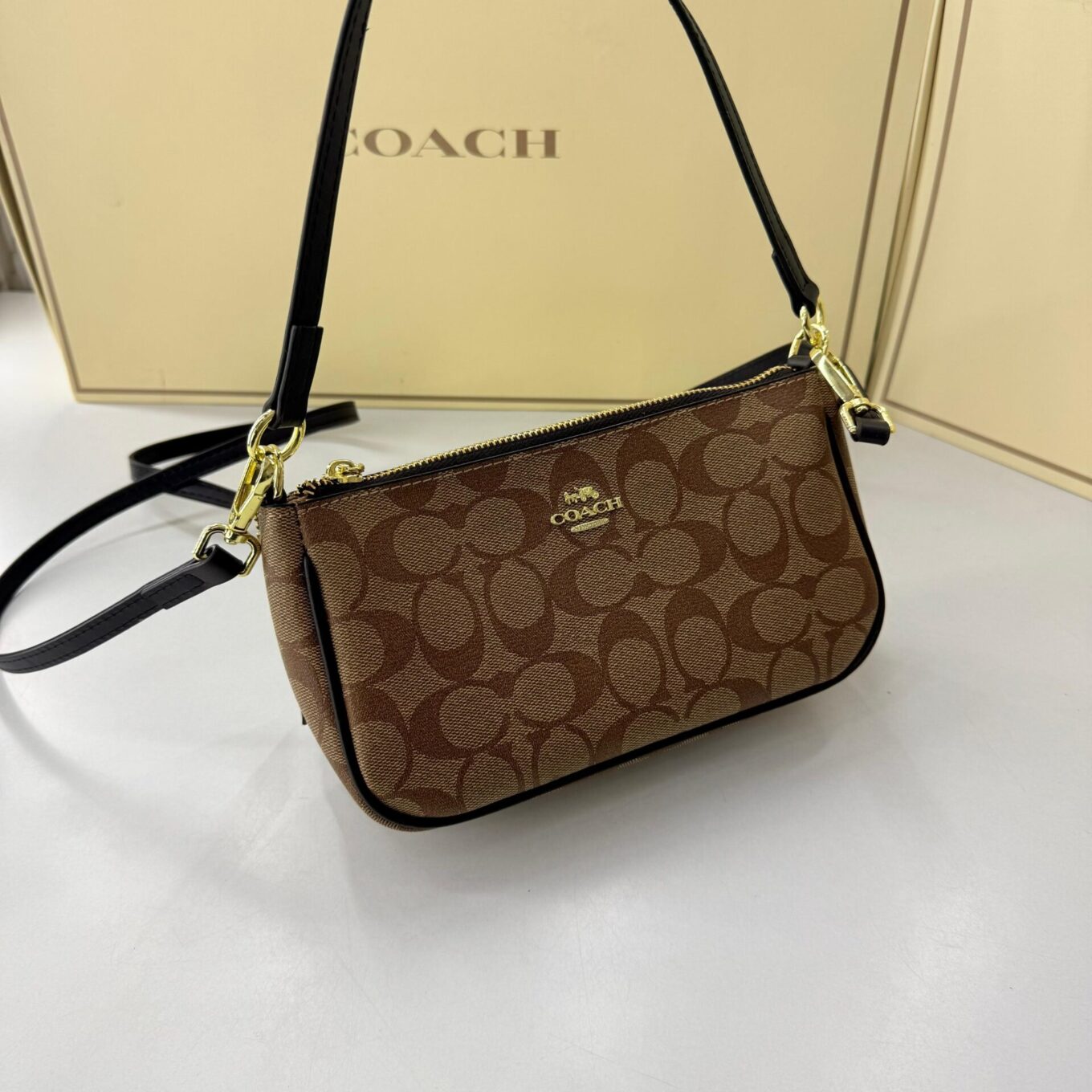 WhatsApp Image 2025-08-24 at 2.24.36 PM Coach Appricot Black Shoulder Bag (With Box)
