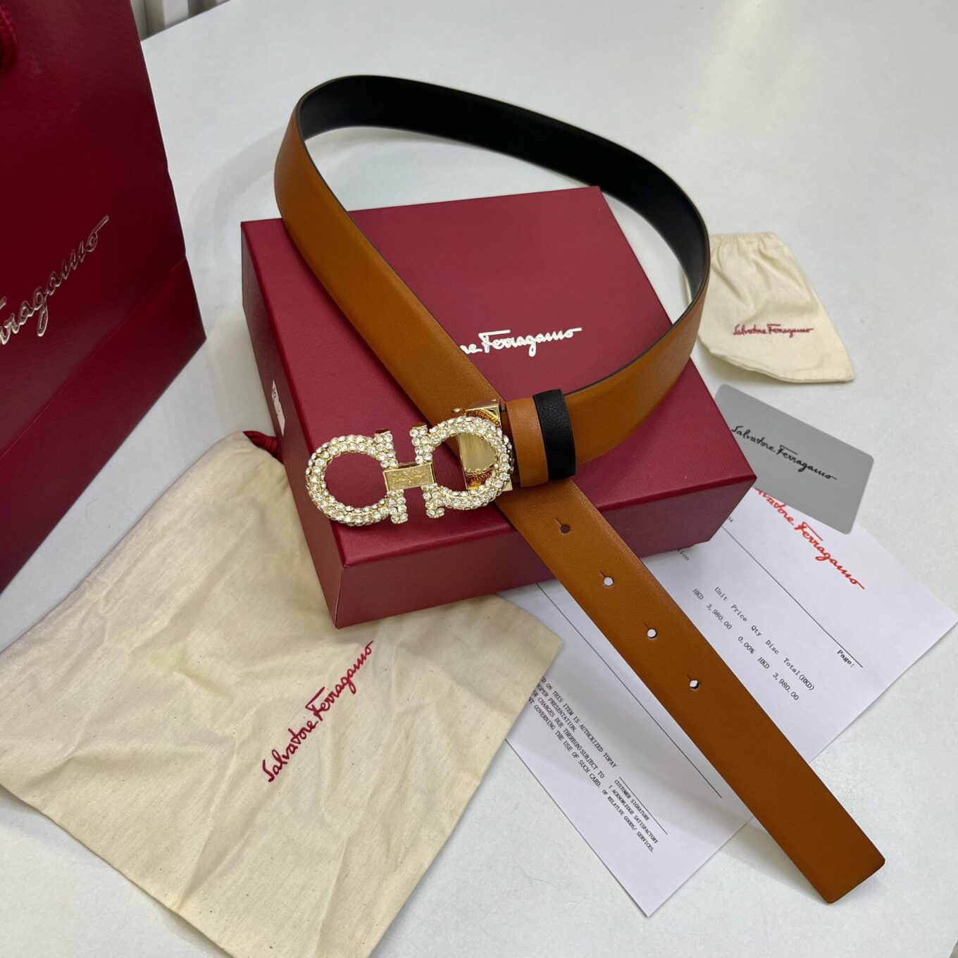 Salvatore Ferragamo Women’s Reversible Gancini Crystal Buckle Belt