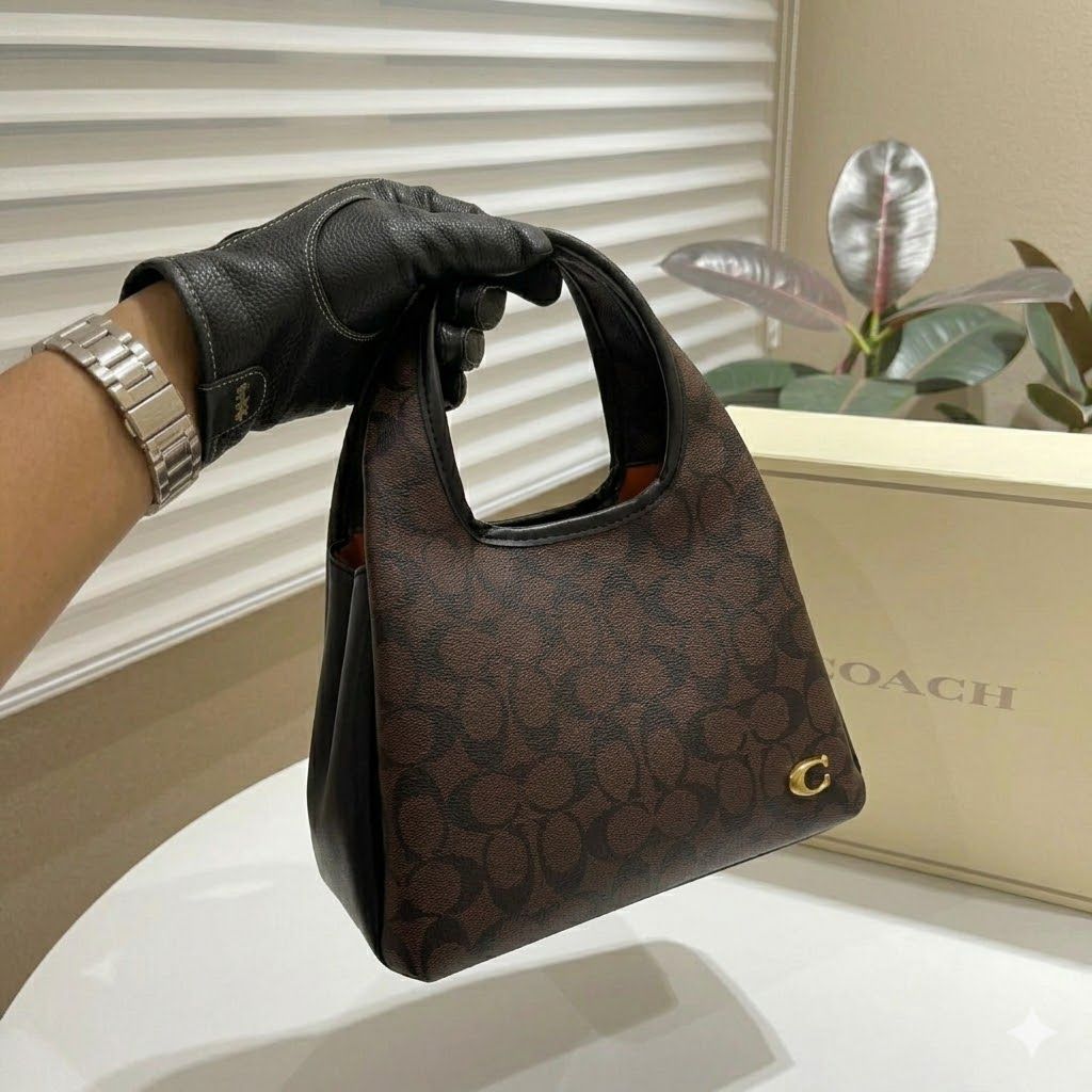 Coach Lana Coach Print Coffee Black Color Shoulder Bag (With Box)