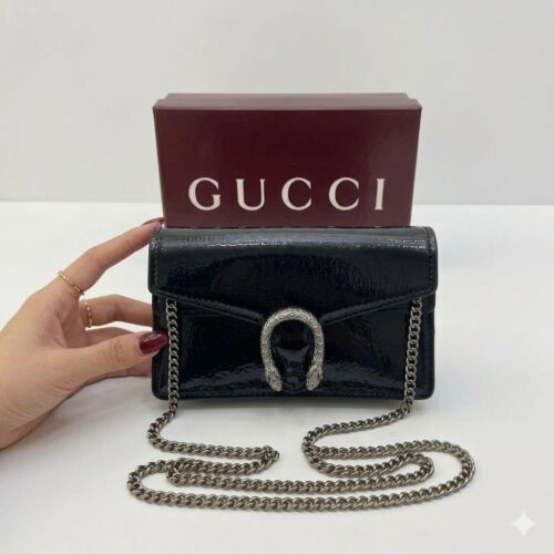 WhatsApp Image 2026-04-30 at 12.31.52 (2) Gucci Dionysus Black Shinny Small Sling Bag (With Box)