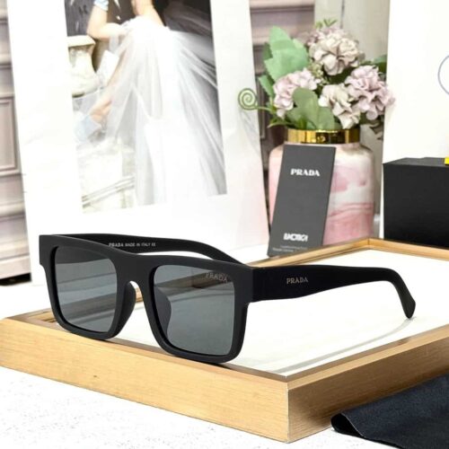 Prada Square Black Matte Unisex Flat-Top Sunglasses