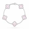 Van Cleef Alhambra Pink Pastel Clover Silver Color Bracelet