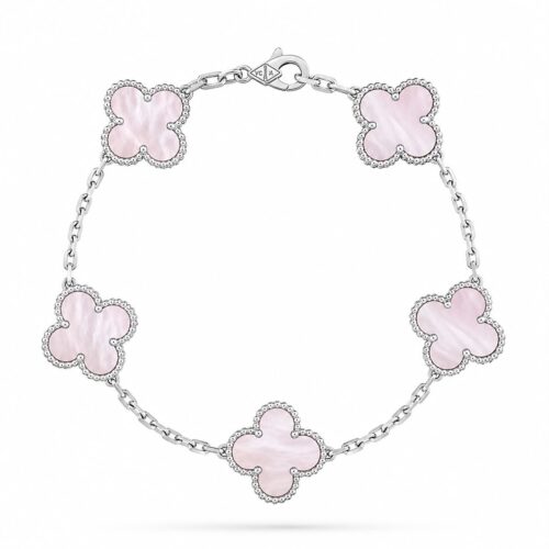 Van Cleef Alhambra Pink Pastel Clover Silver Color Bracelet