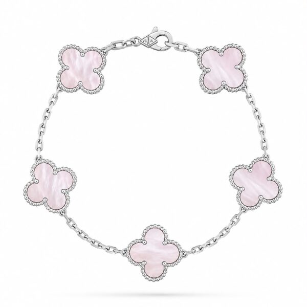 Van Cleef Alhambra Pink Pastel Clover Silver Color Bracelet