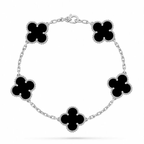 Van Cleef Alhambra Black Clover Silver Color Bracelet