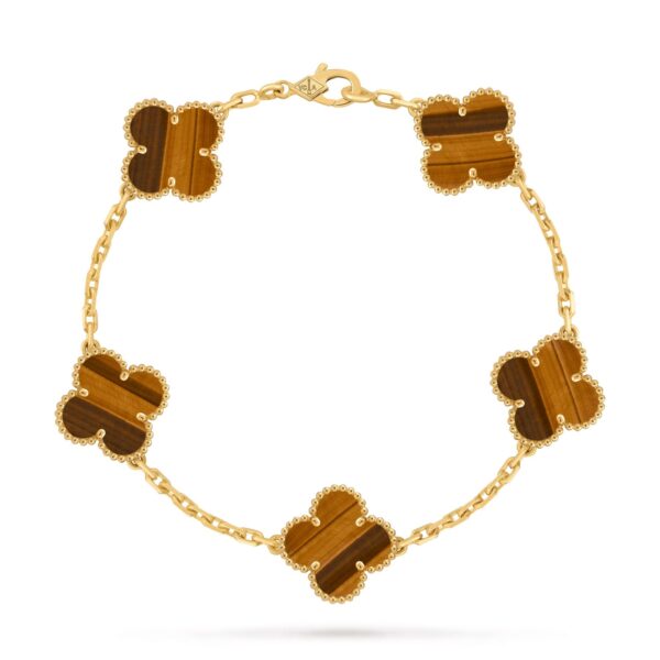 Van Cleef Alhambra Brown Marble Clover Gold Color Bracelet