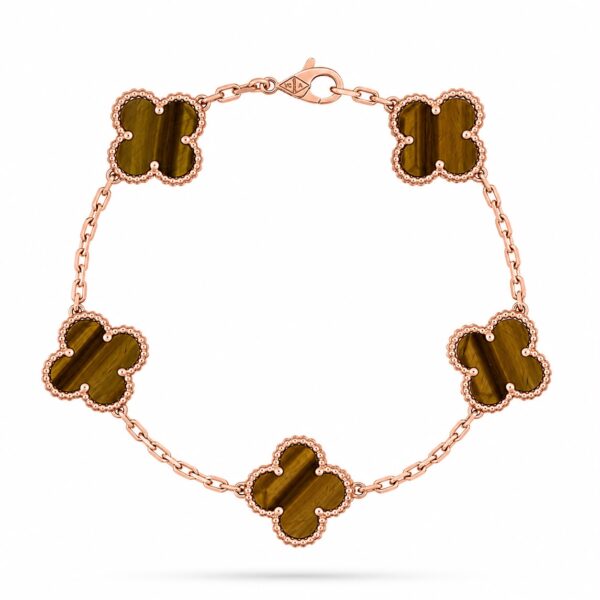 Van Cleef Alhambra Brown Marble Clover Rose Gold Color Bracelet