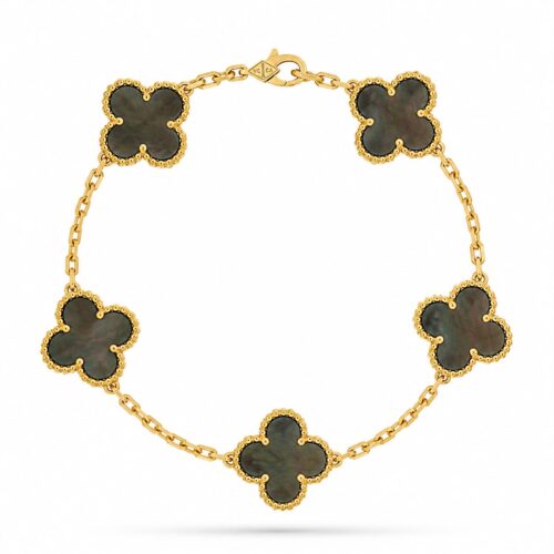 Van Cleef Alhambra Gray Marble Clover Gold Color Bracelet