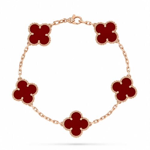 Van Cleef Alhambra Red Clover Rose Gold Color Bracelet