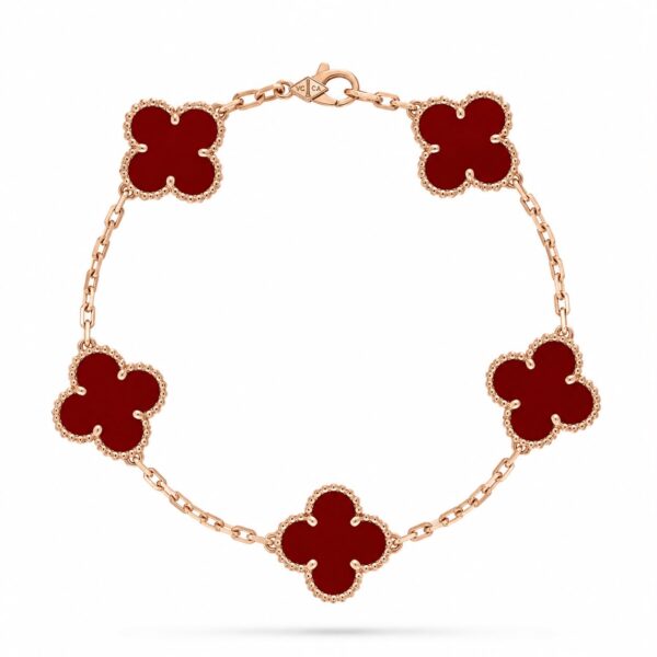 Van Cleef Alhambra Red Clover Rose Gold Color Bracelet