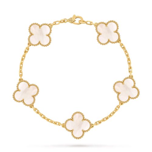 Van Cleef Alhambra White Marble Clover Gold Color Bracelet