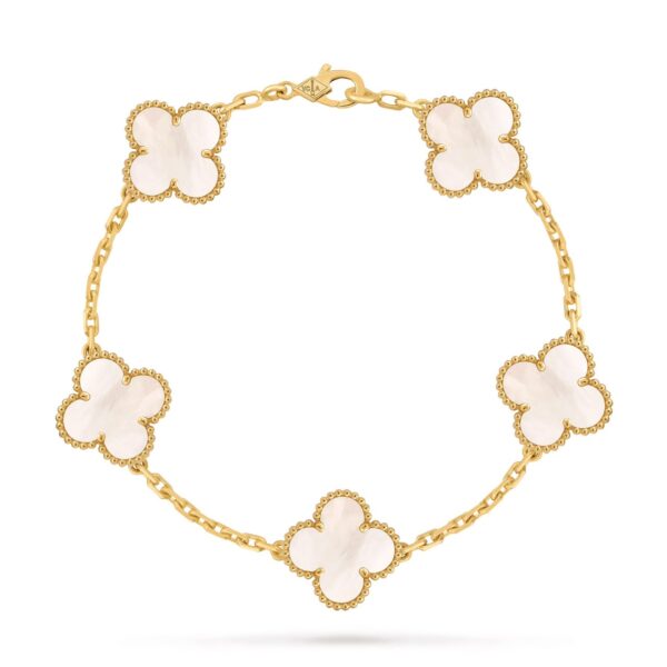 Van Cleef Alhambra White Marble Clover Gold Color Bracelet