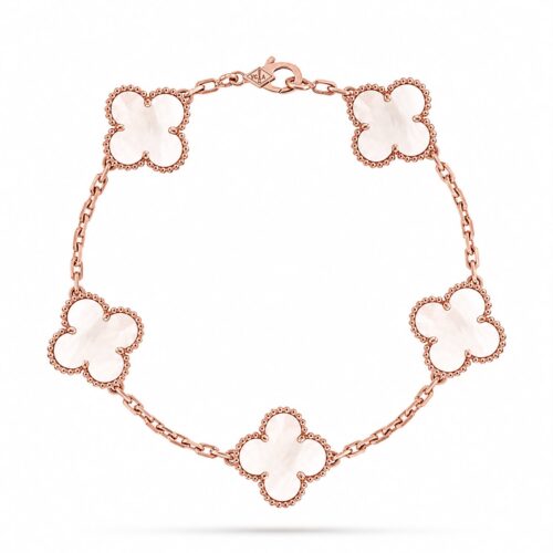 Van Cleef Alhambra White Marble Clover Rose Gold Color Bracelet