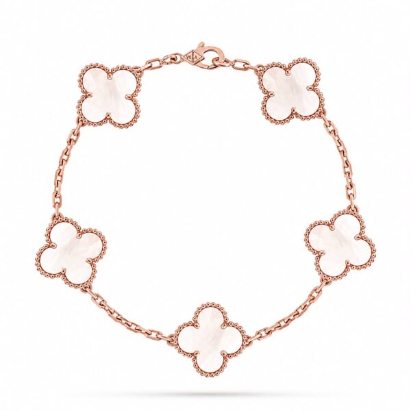Van Cleef Alhambra White Marble Clover Rose Gold Color Bracelet