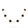 Van Cleef Alhambra Black Marble Clover Gold Color Necklace