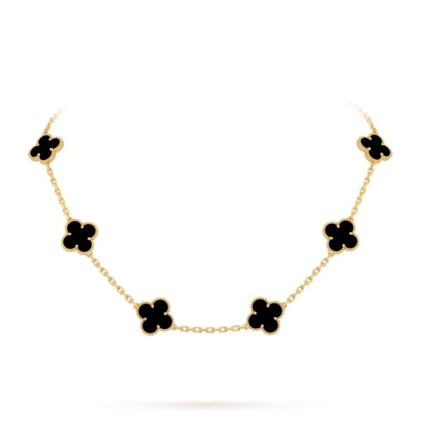 Van Cleef Alhambra Black Marble Clover Gold Color Necklace