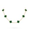 Van Cleef Alhambra Green Marble Clover Gold Color Necklace