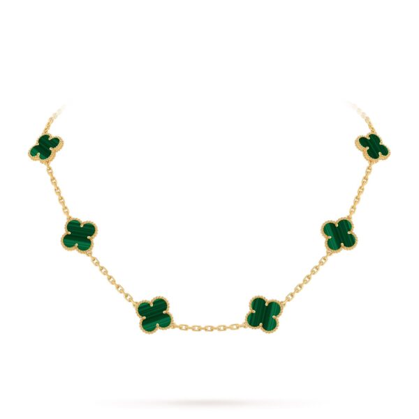 Van Cleef Alhambra Green Marble Clover Gold Color Necklace