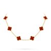 Van Cleef Alhambra Red Marble Clover Gold Color Necklace