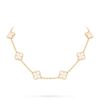 Van Cleef Alhambra White Marble Clover Gold Color Necklace