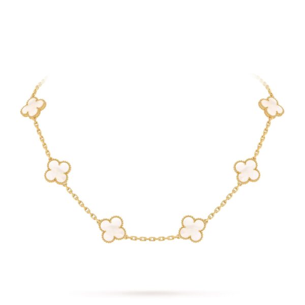 Van Cleef Alhambra White Marble Clover Gold Color Necklace