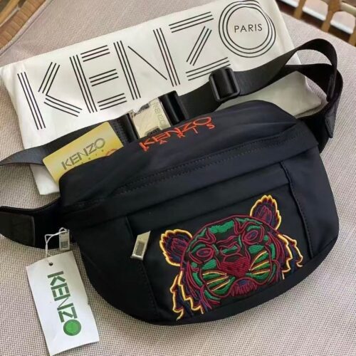Kenzo Black Green Canvas Tiger Belt Bag