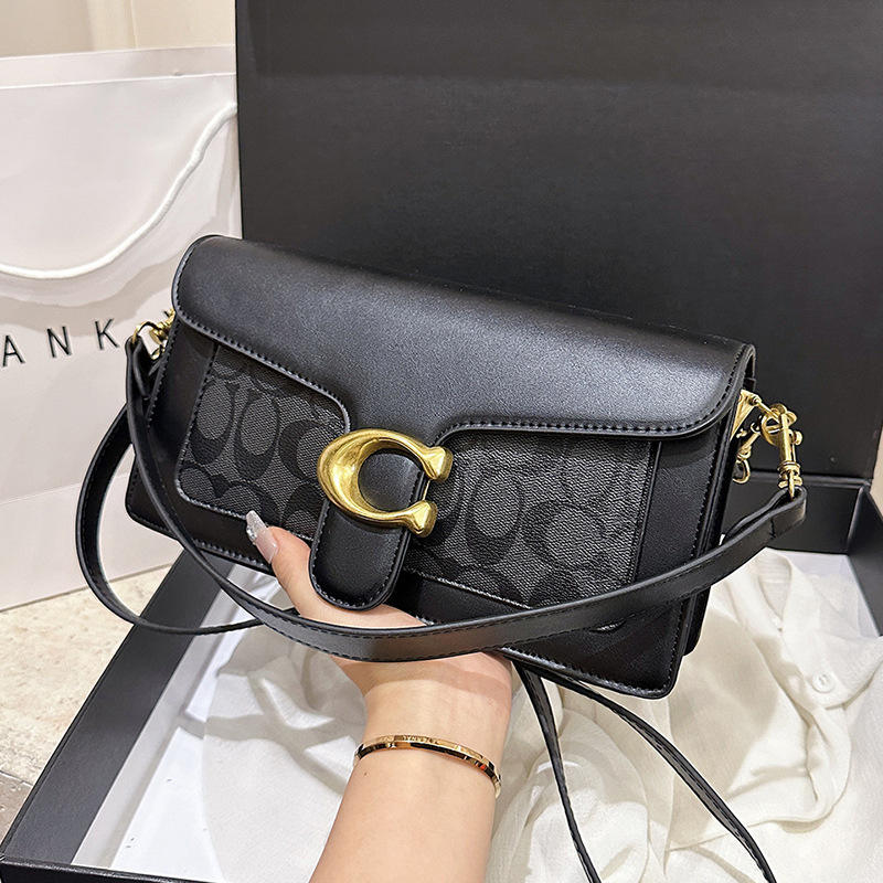 Coach Plaque Black Signature Shoulder Bag (With Box)