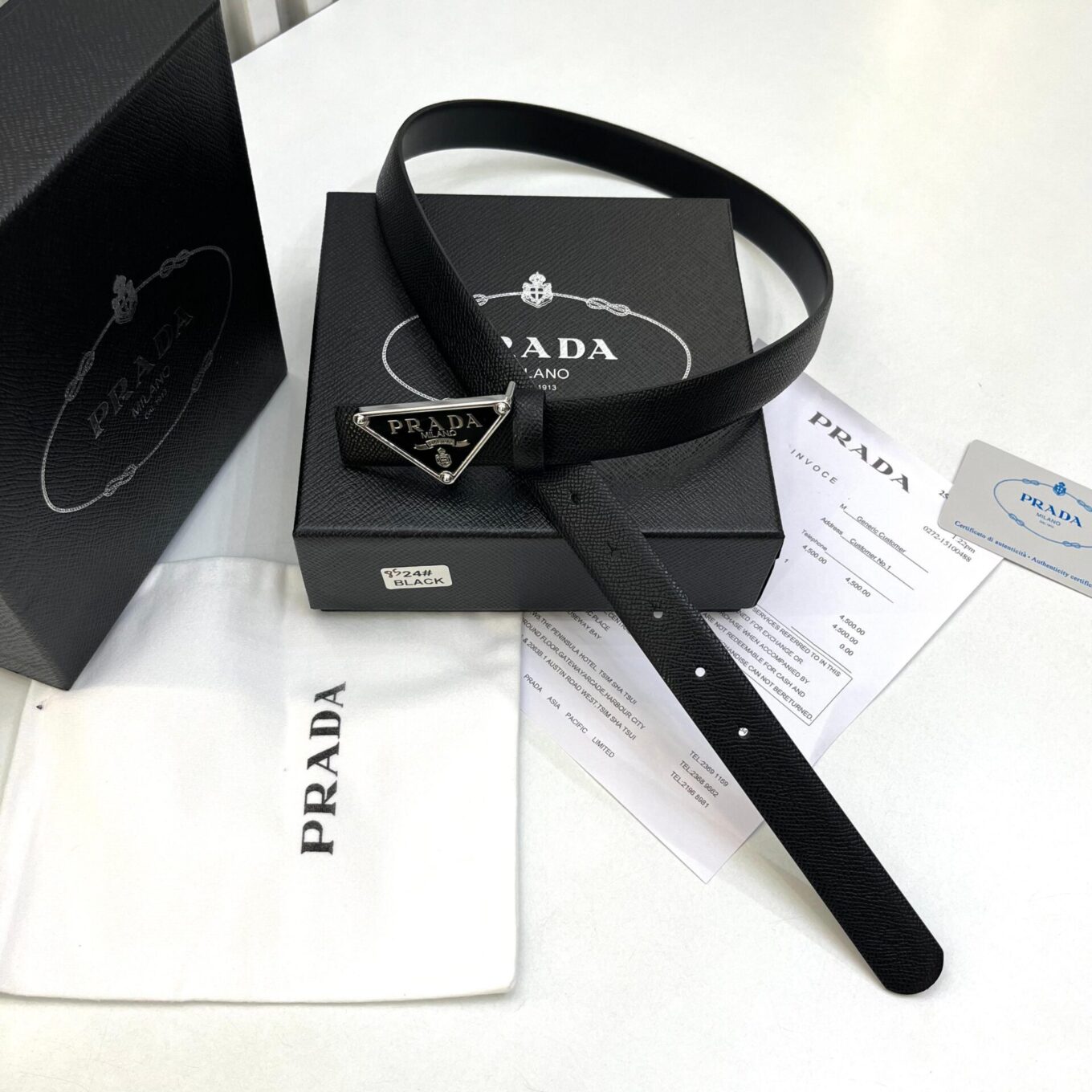 Prada Milano Silver and black Triangle Buckle Belt