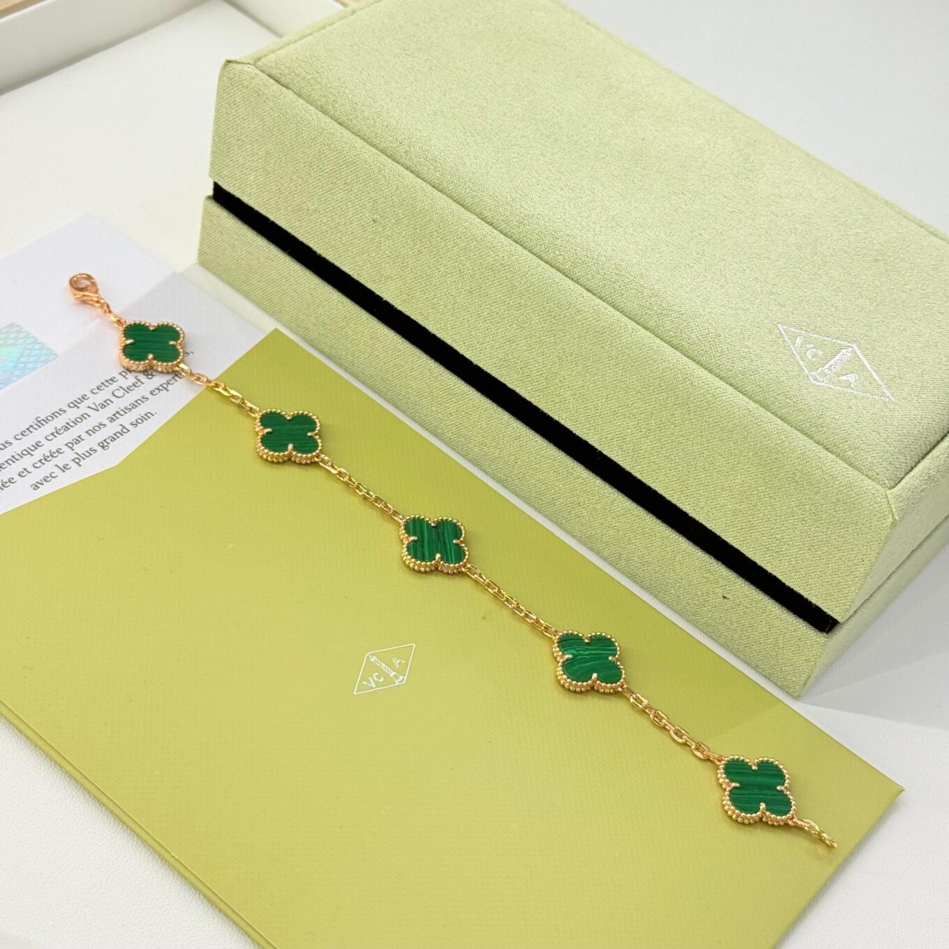 Van Cleef Alhambra Green Clover Rose Gold Color Bracelet