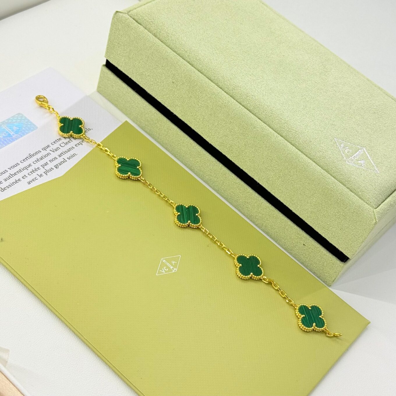 Van Cleef Alhambra Green Clover Gold Color Bracelet